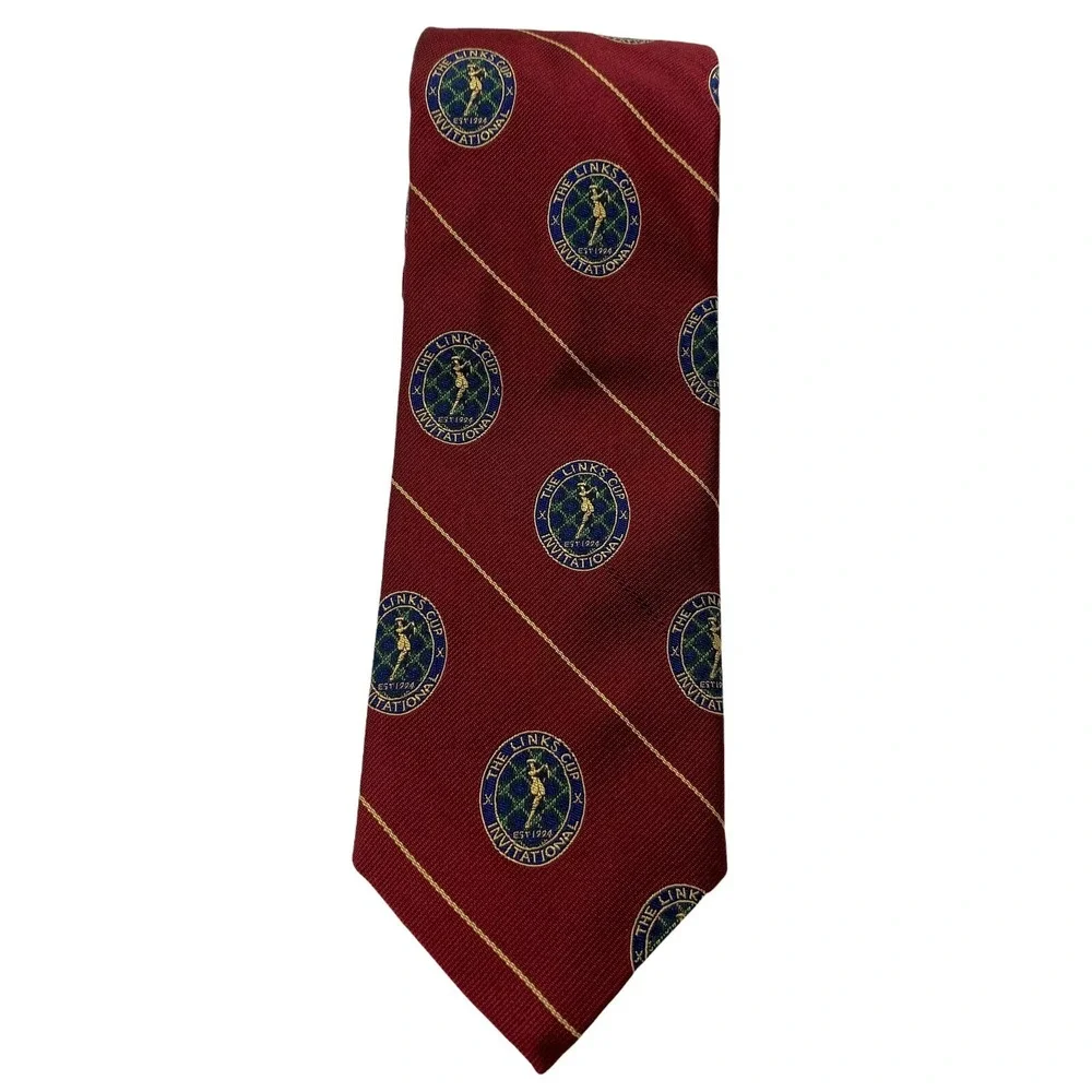 Robert Talbott Tie Mens Silk Red Gold The Links Cup Invitational Golf Necktie‎